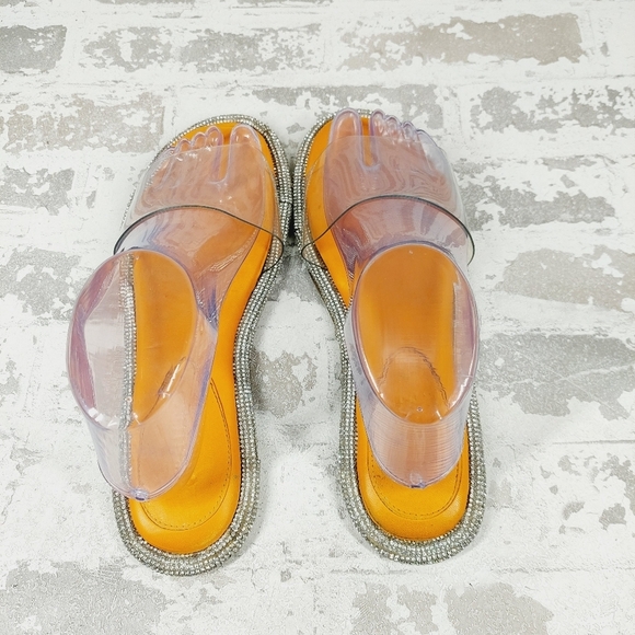 Schutz Alicina Slide in Bright Tangerine Orange Silver Crystal Sandal E205 - Picture 6 of 14